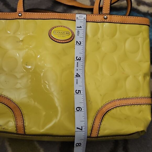 Coach Yellow Patent Leather Mini Tote Bag Embossed Signature Style No. M1220-F4 - Picture 11 of 14